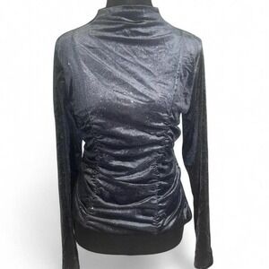 ✨ Vintage Y2K Metallic Silver Ruched Mock Neck Top ✨